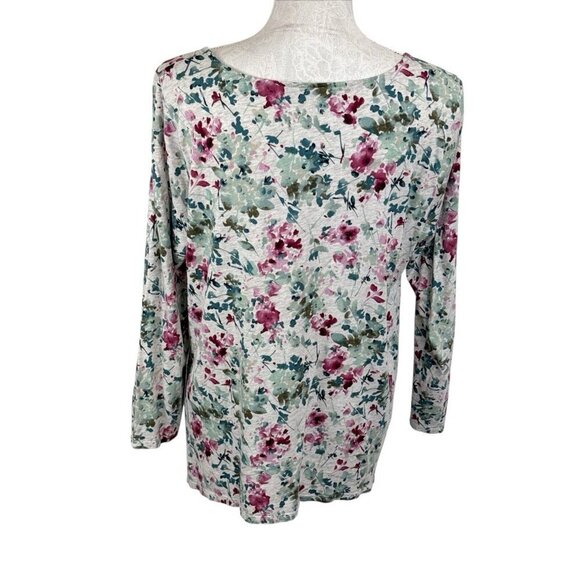 J. Jill Women's L Dipped Hem A-Line Tee Gray Floral - Picture 2 of 12